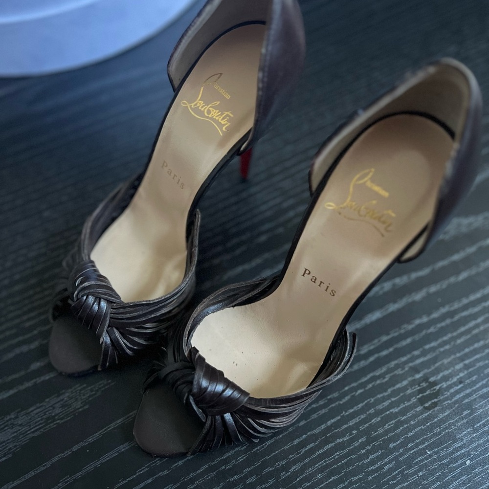 Christian Louboutin Brown Knotted Peep-Toe Heels - Picture 8 of 9